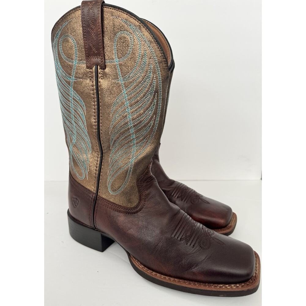 Ariat Round Up Western Boots Women’s 8B Brown Broad Square Toe Leather Cowboy